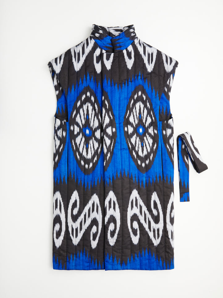 quilted-silk-handwoven-coat-belt-bright colour-women-robe-print-ikat-recycled