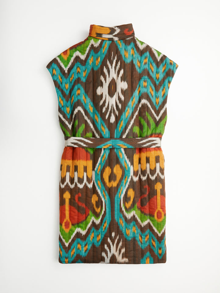 quilted-silk-handwoven-coat-chic-jacket-women-ikat print-central asia-craft